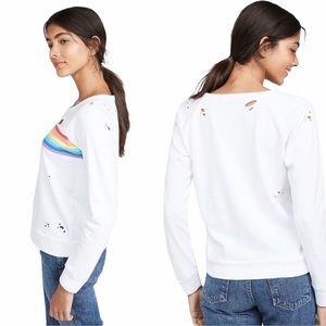 NWT Chaser Stripe Rainbow Distressed Sweatshirt